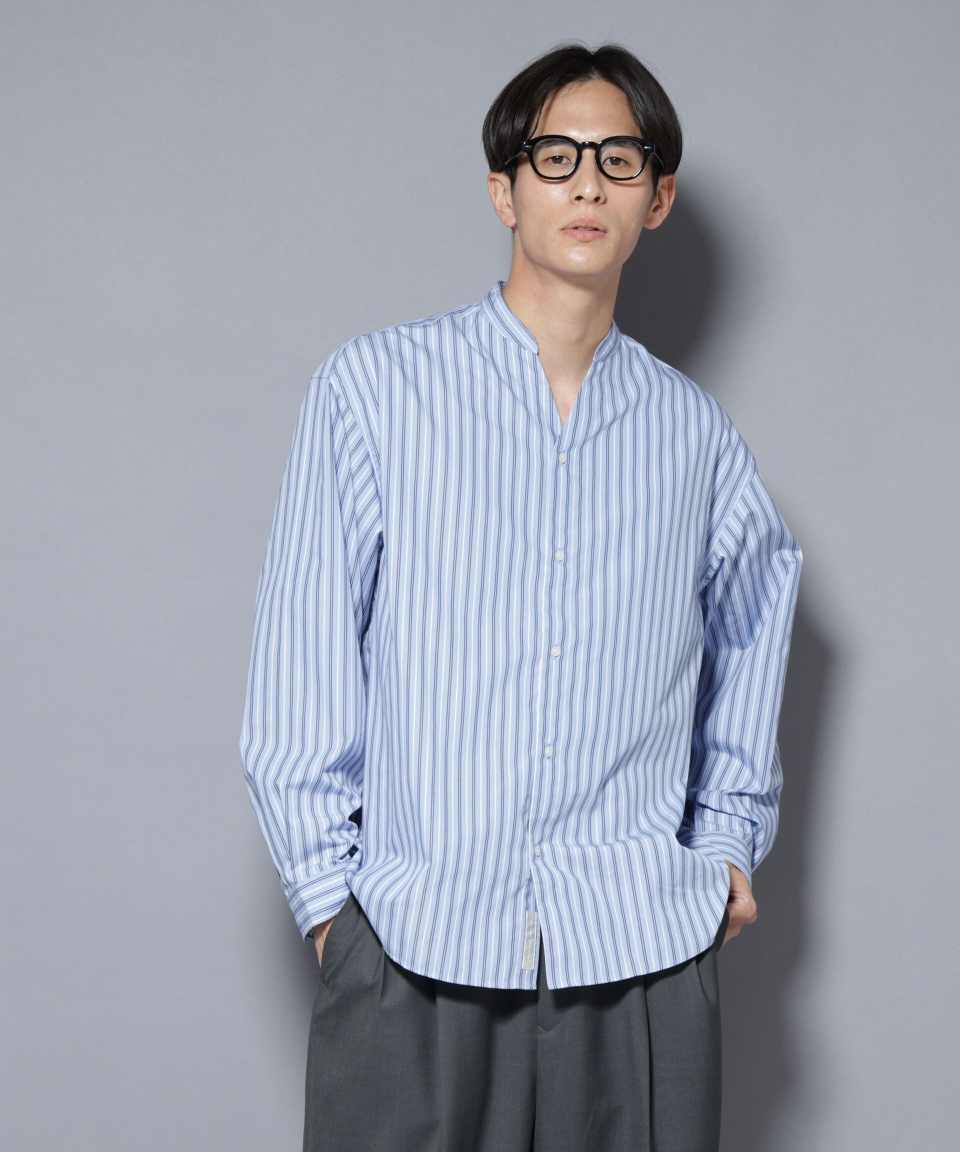 nano･universe「「大人のワイドシャツ」バンドカラー 長袖」|シャツ・ブラウス|