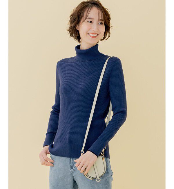 自由区「【WEB限定/セット着用可】セミウーステッド タートルネック」|ニット・セーター|ブルー系