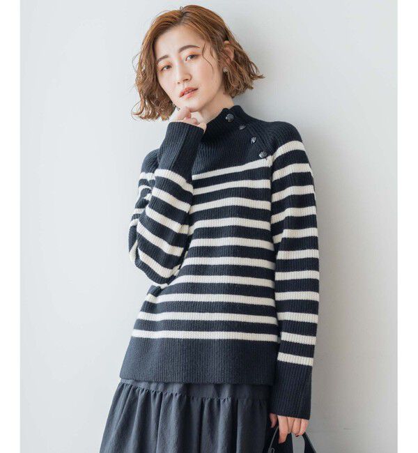 23区「【洗える】ウールカシミヤ パネルボーダー ニット」|ニット・セーター|ﾌﾞﾗｯｸxｵ