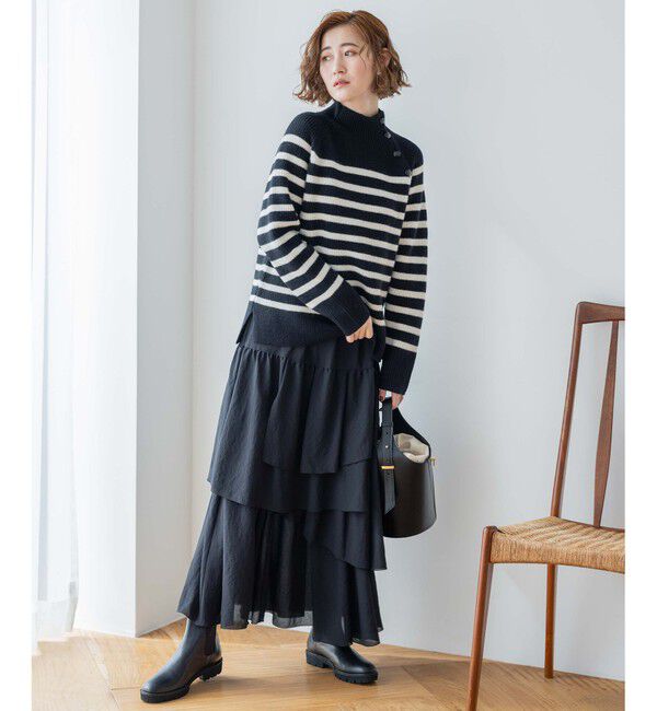 23区「【洗える】ウールカシミヤ パネルボーダー ニット」|ニット・セーター|