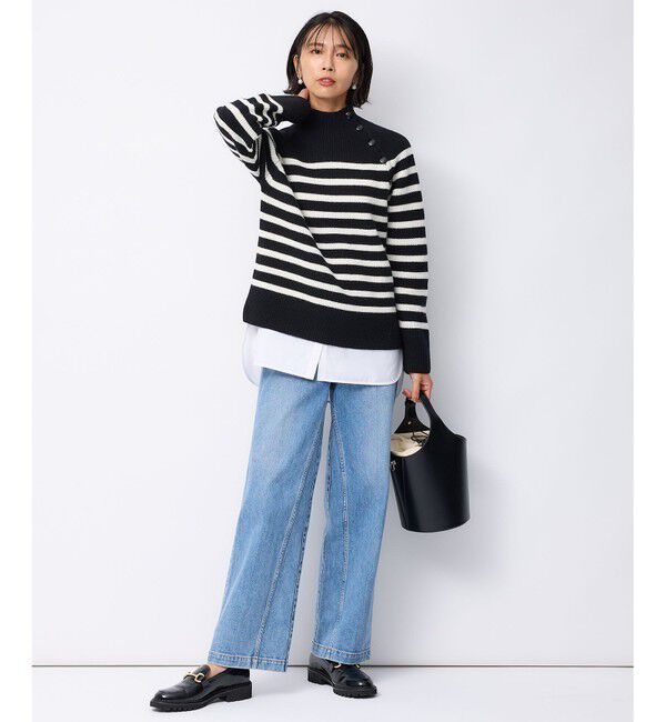 23区「【洗える】ウールカシミヤ パネルボーダー ニット」|ニット・セーター|