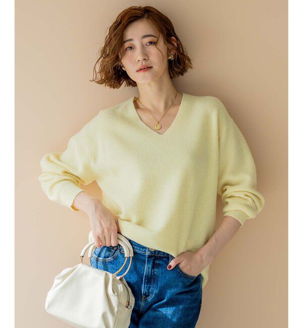 23区「【洗える】ウールカシミヤ Vネック ニット」|ニット・セーター|イエロー系