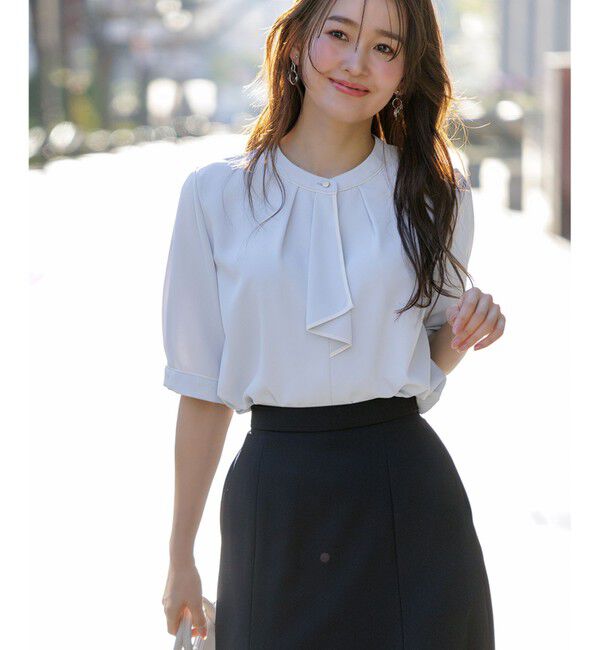 ANY SIS「【洗える】バイカラーラッフルボウ ブラウス」|シャツ・ブラウス|ライトブルー
