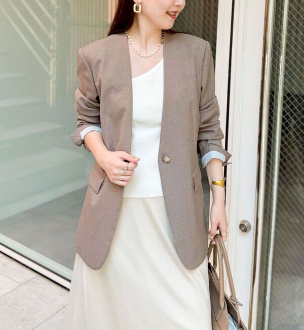 NOLLEY'S sophi「【WEB STAFF守屋☆別注】《セットアップ対応》ウォッシャブルソフトシャンブレーノーカラージャケット」|ノーカラージャケット|