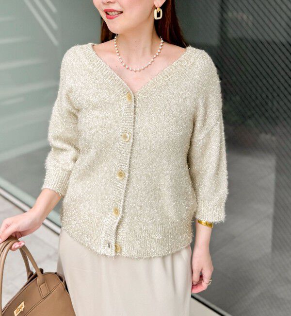 NOLLEY'S sophi「キラキラフェザー2WAY5分袖プルオーバーニット」|カーディガン|