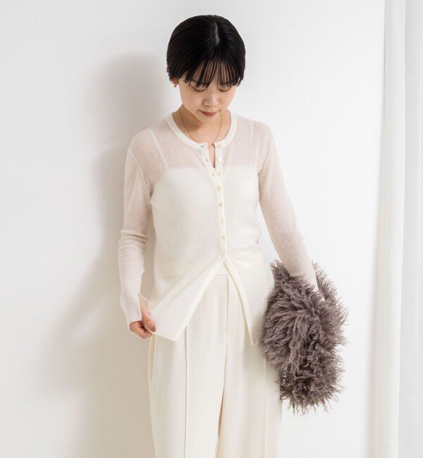 NOLLEY'S sophi「カシミヤ混ガーゼ風リブクルーネックミディ丈カーディガン」|カーディガン|