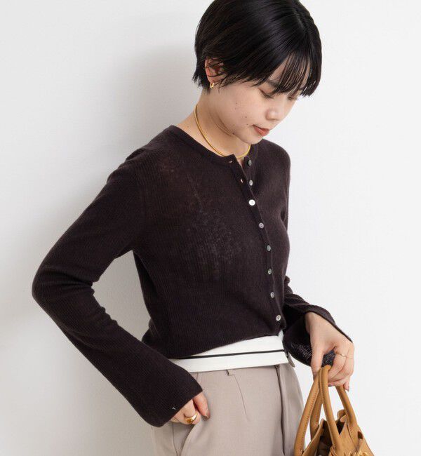 NOLLEY'S sophi「カシミヤ混ガーゼ風リブクルーネックミディ丈カーディガン」|カーディガン|