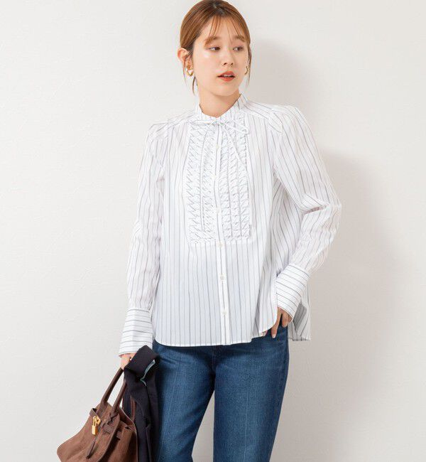 NOLLEY'S「【MARILYN MOON/マリリーンムーン】タックフリルストライプブラウス」|シャツ・ブラウス|