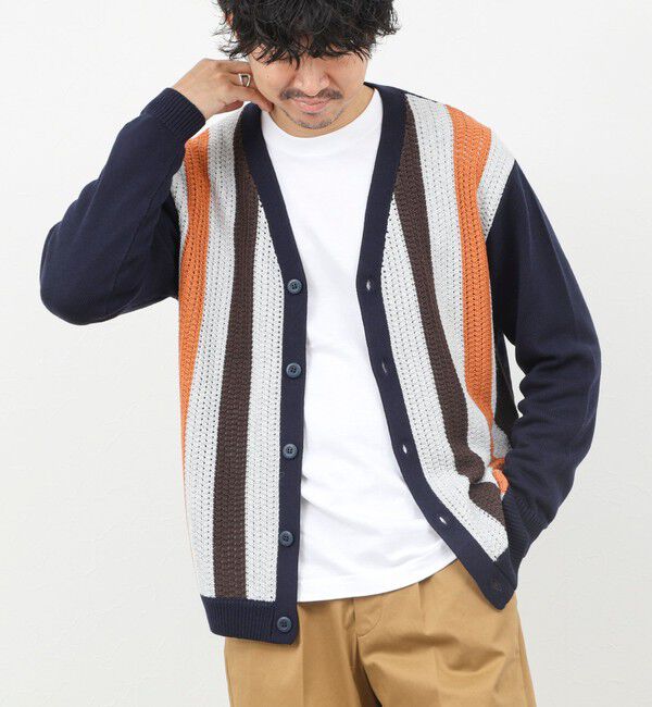 NOLLEY'S goodman「ウォッシャブル 抗菌加工 フロントストライプ 7Gカーディガン 25AW」|ニット・セーター|ネイビー