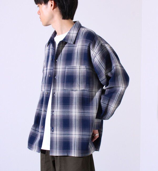 GLOSTER「【残暑にも快適なさらっとシャツ】ワッフルチェック ロングスリーブシャツ オンブレチェック」|シャツ・ブラウス|