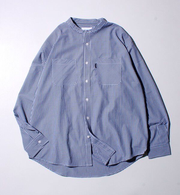 GLOSTER「【GLOSTER/グロスター】T/Cブロード バンドカラーシャツ（ギンガム/タータン）」|シャツ・ブラウス|ネイビー