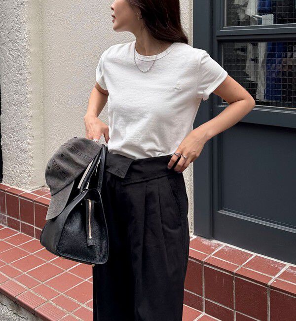 fredy emue「ボーダー/無地ワンポイントロゴコンパクトTシャツ」|Tシャツ・カットソー|オフホワイト