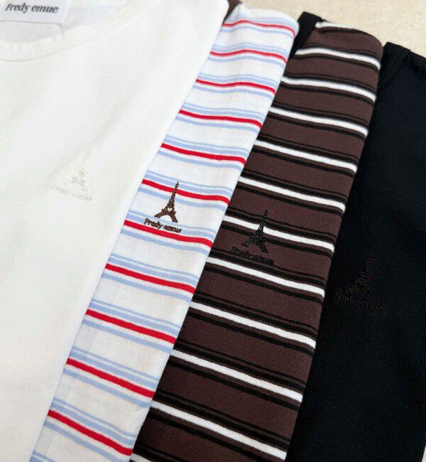fredy emue「ボーダー/無地ワンポイントロゴコンパクトTシャツ」|Tシャツ・カットソー|
