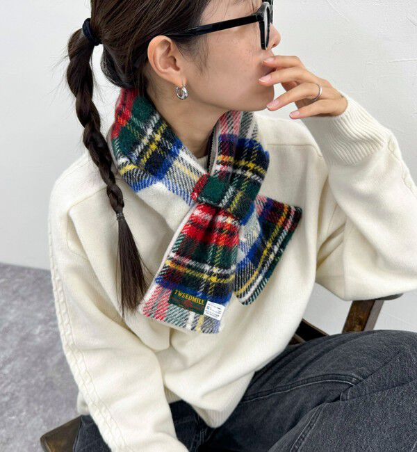fredy emue「《別注》【TWEED MILL/ツイードミル】ウールチェック&times;フリースリバーマフラー」|マフラー|ホワイト系その他