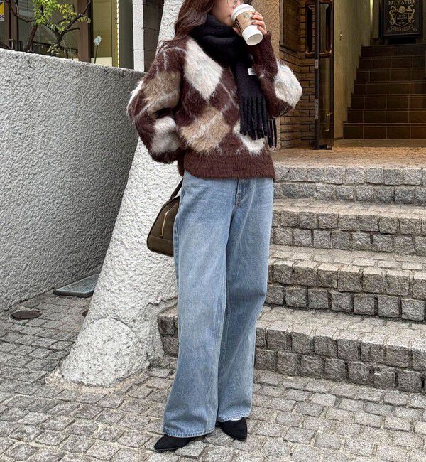 fredy emue「アーガイル柄起毛Ｖネックニット」|ニット・セーター|