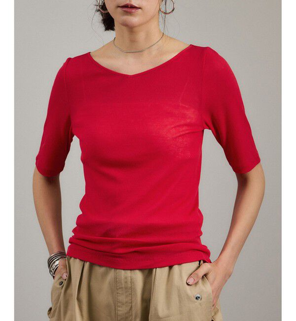 SALON adam et rope'「nu=layerジェントルVネックシアーTシャツ」|Tシャツ・カットソー|レッド(60)