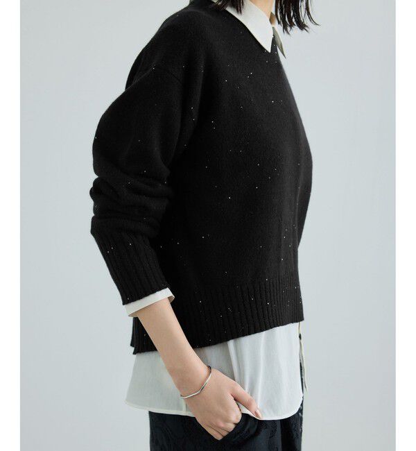 ROPE「スーパーファインメリノウールスパンコールニット」|ニット・セーター|ブラック(01)
