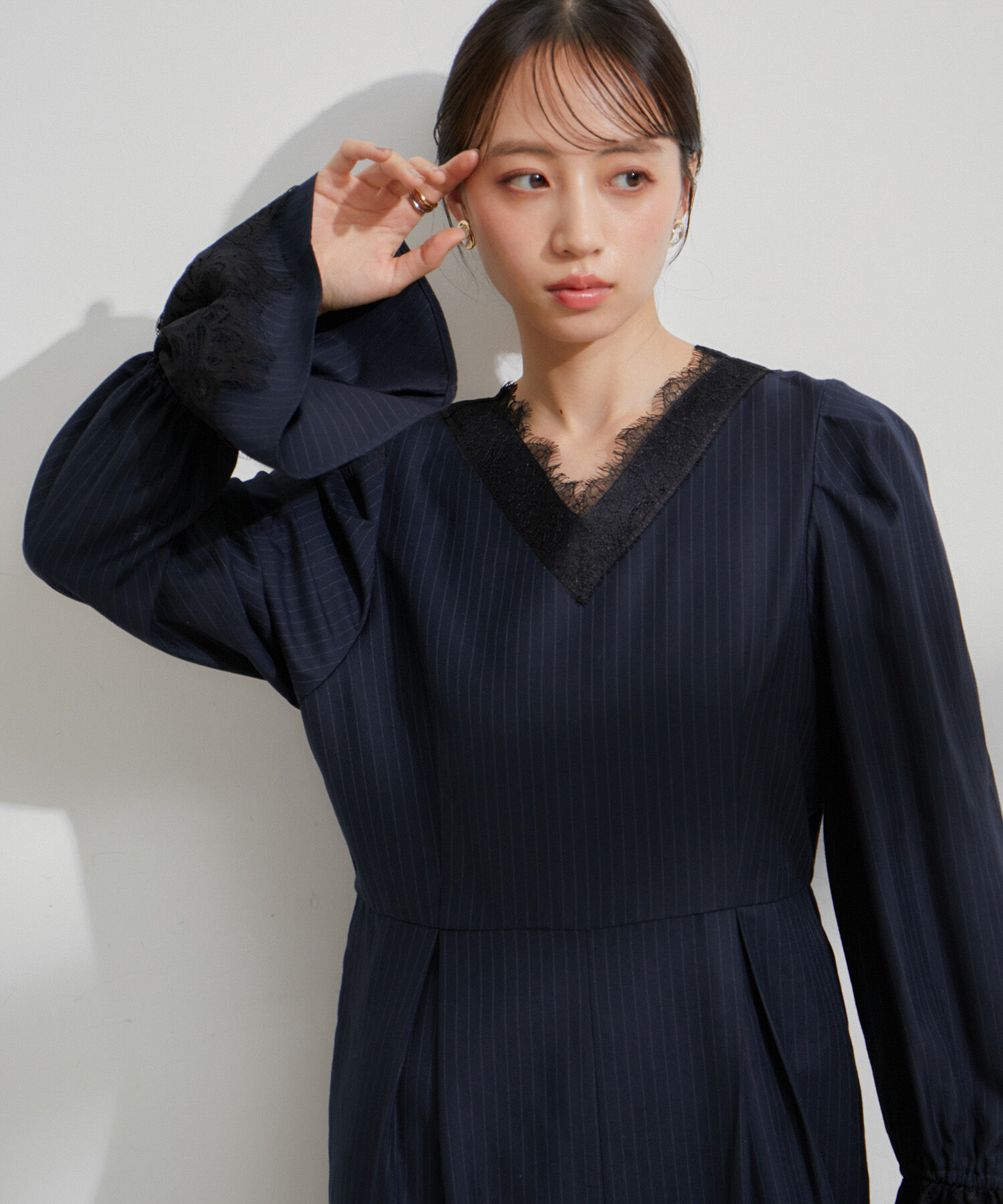 VIS「【VIS DRESS】ピンストライプレースオールインワン【洗える】」|オールインワン|