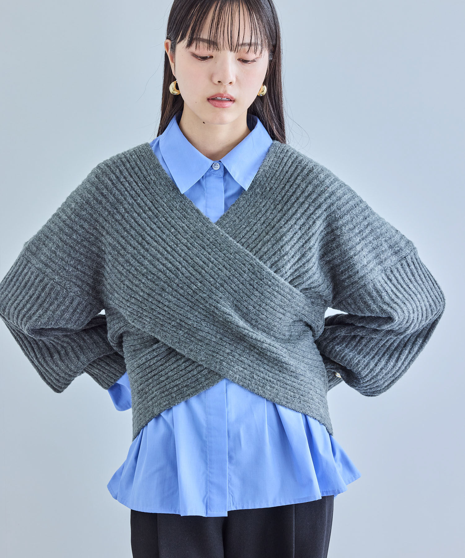 VIS「ふんわりカシュクールニットプルオーバー」|ニット・セーター|