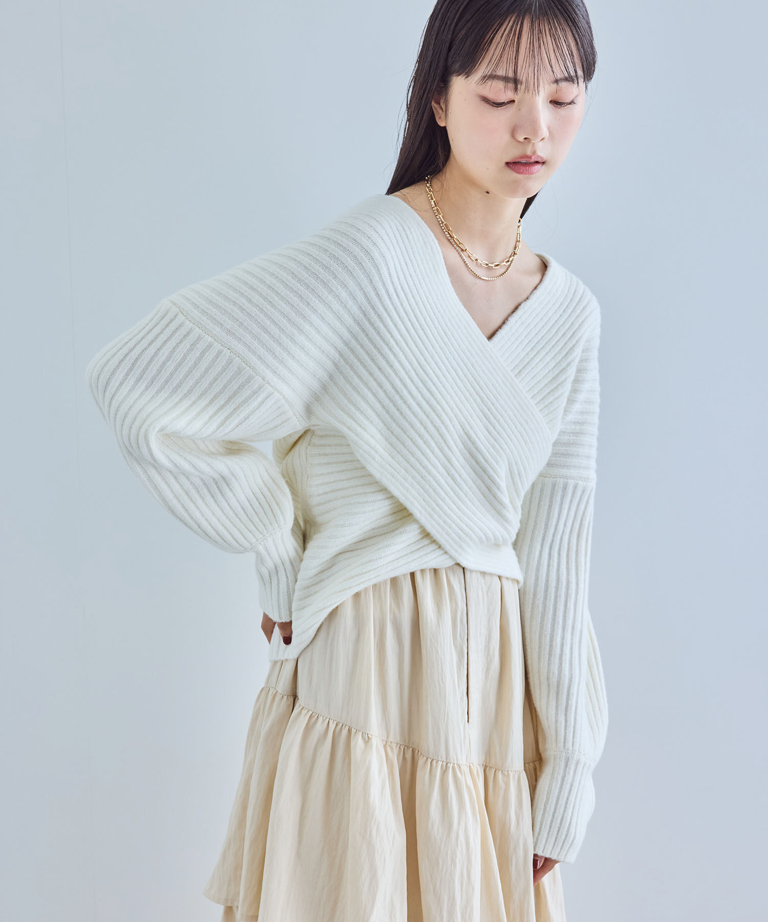 VIS「ふんわりカシュクールニットプルオーバー」|ニット・セーター|