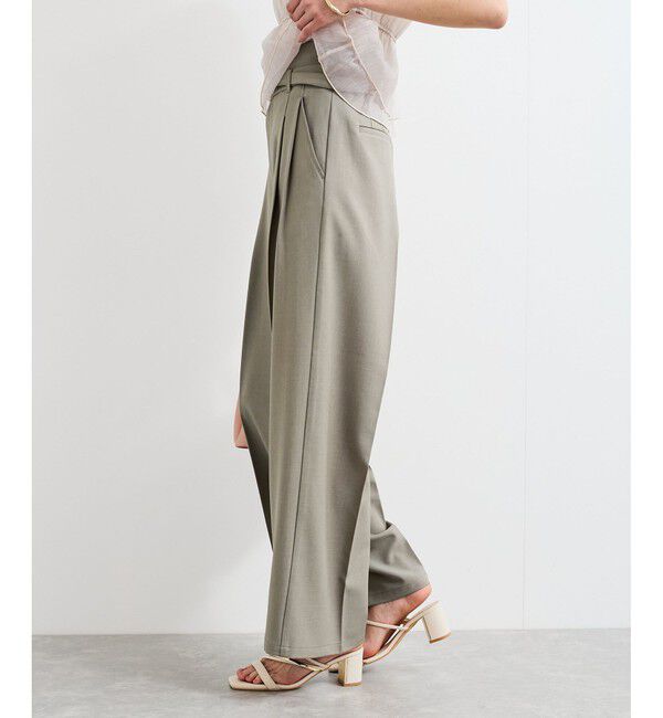 VIS「【新色追加】【防シワ/接触冷感】ベルトディテールタックワイドスラックスパンツ」|スラックス|