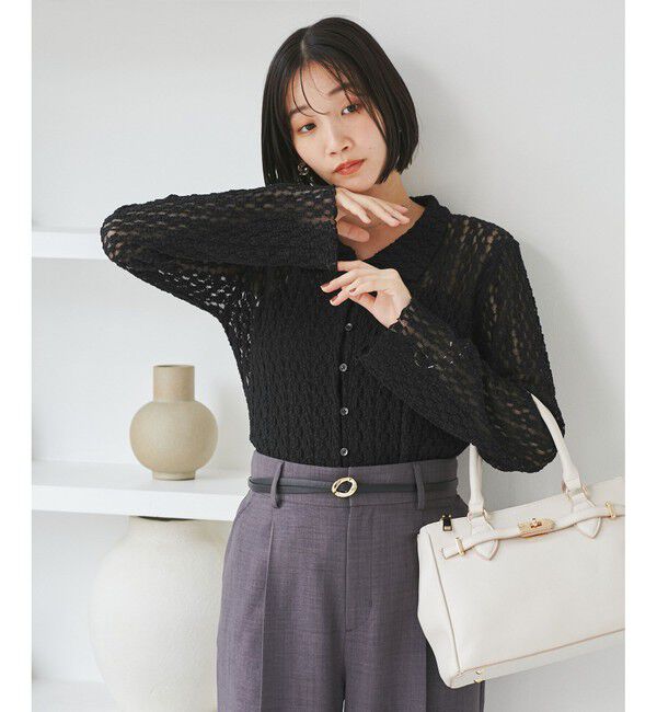 VIS「レースポロ襟カーディガン」|カーディガン|