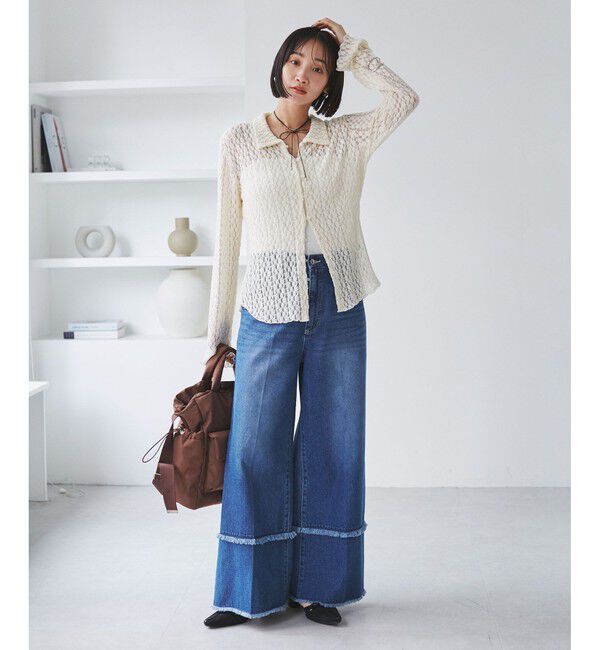 VIS「レースポロ襟カーディガン」|カーディガン|