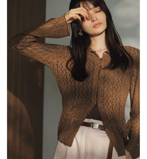 VIS「レースポロ襟カーディガン」|カーディガン|ブラウン系(23)
