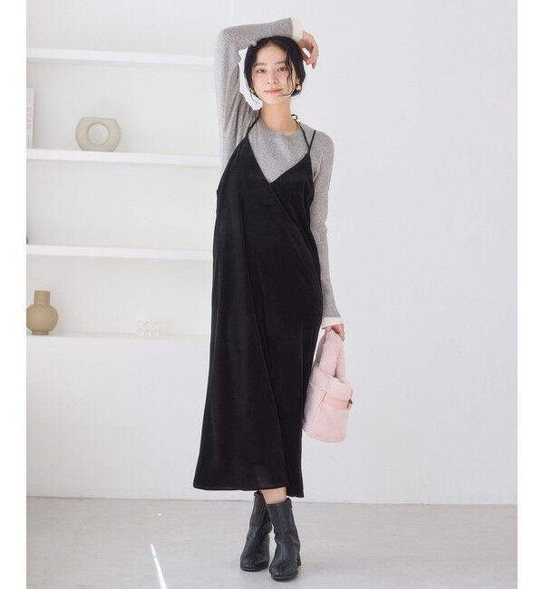 VIS「刺繍アソートベロアキャミワンピース/2WAY」|ワンピース|