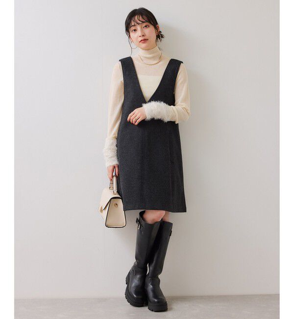 VIS「シャギーVネックミニ丈ジャンパースカート」|ワンピース|