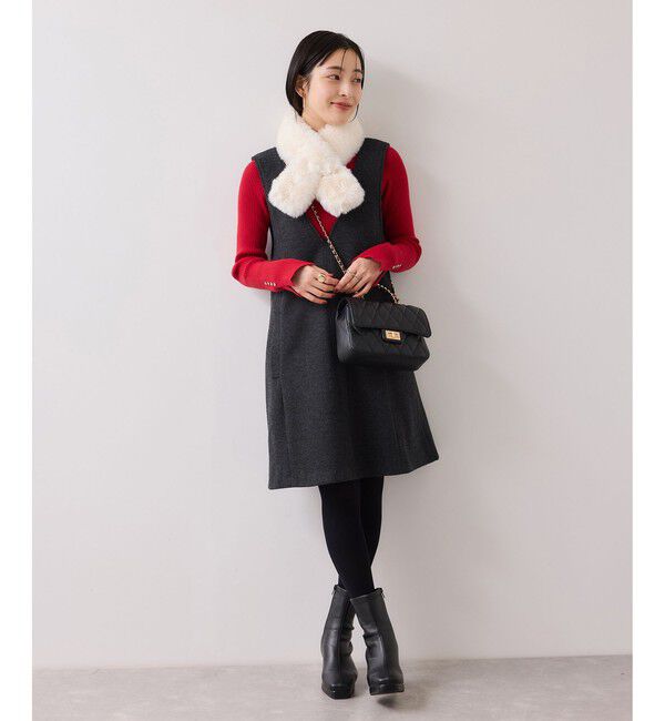 VIS「シャギーVネックミニ丈ジャンパースカート」|ワンピース|