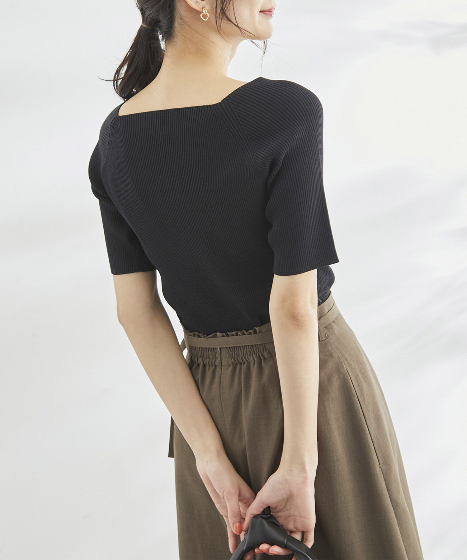 Rope&rsquo;Picnic「Beauty knit/UVカット・洗濯機OK/スクエアネックリブニットプルオーバー」|ニット・セーター|