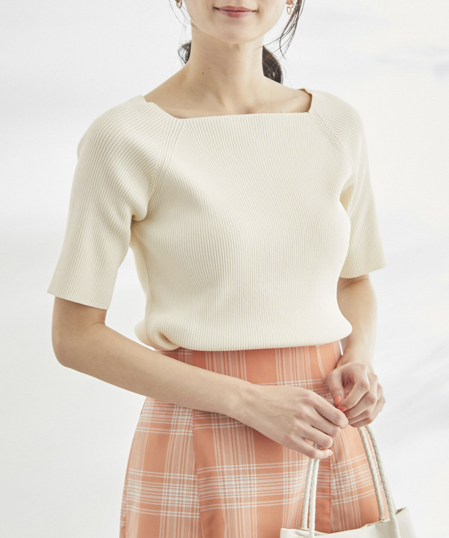 Rope&rsquo;Picnic「Beauty knit/UVカット・洗濯機OK/スクエアネックリブニットプルオーバー」|ニット・セーター|