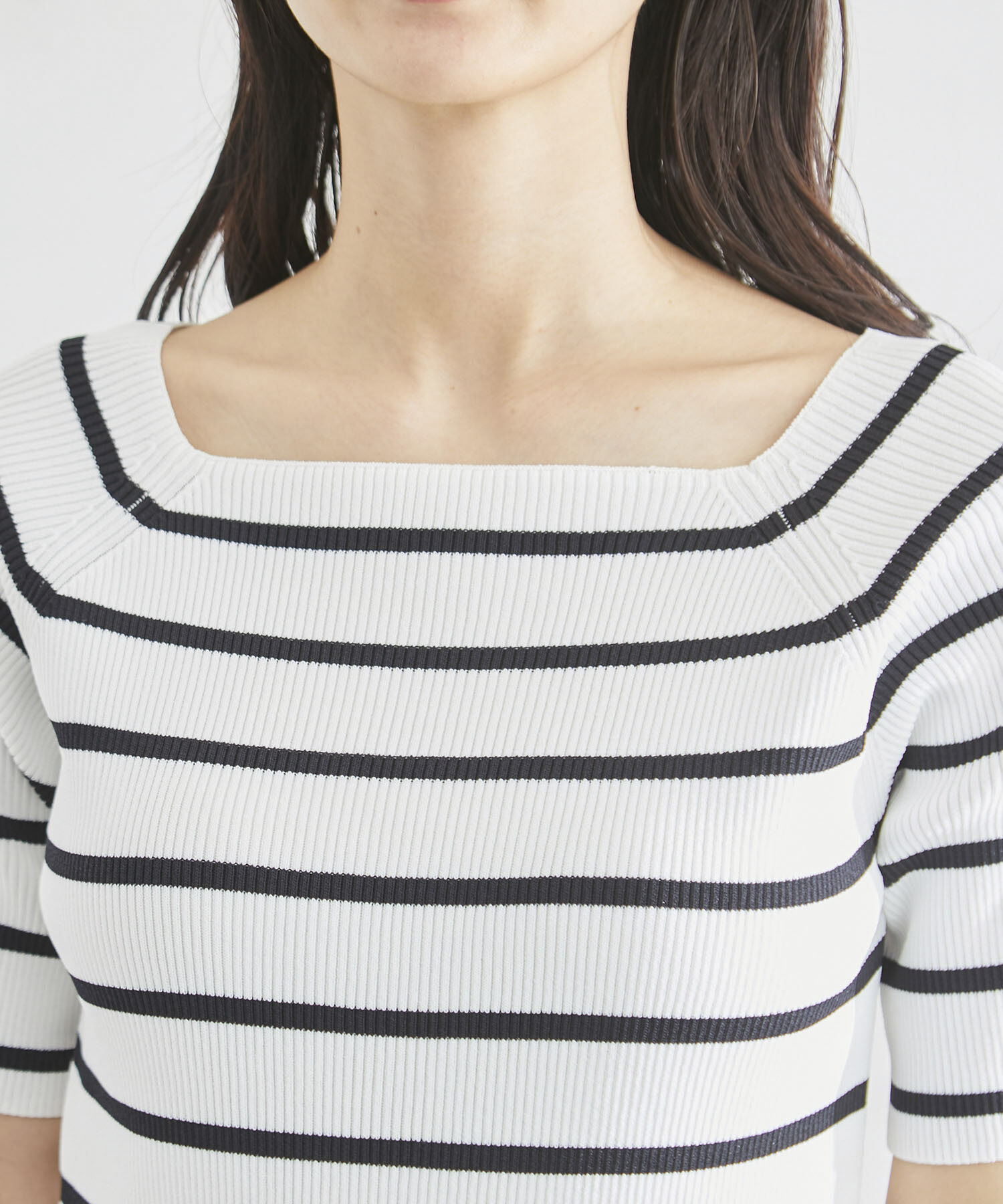 Rope&rsquo;Picnic「Beauty knit/UVカット・洗濯機OK/スクエアネックリブニットプルオーバー」|ニット・セーター|