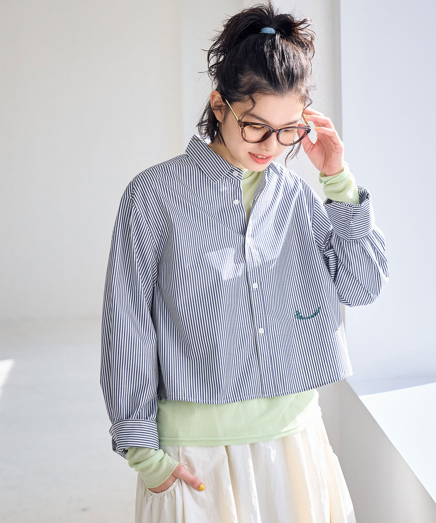 Rope&rsquo;Picnic「CALINE&times;ROPE' PICNIC/UVカットクロップド丈シャツ」|シャツ・ブラウス|