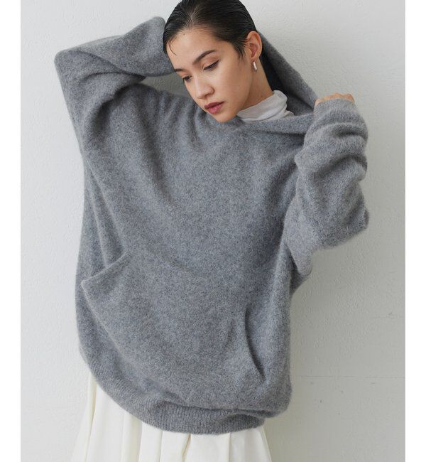 THE PAUSE「【THE PAUSE】ファーニットフーディープルオーバー」|ニット・セーター|グレー