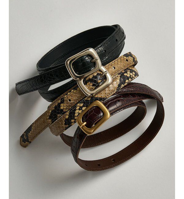 Hoaw.「【Hoaw.】型押しパイソンナローベルト」|ベルト|