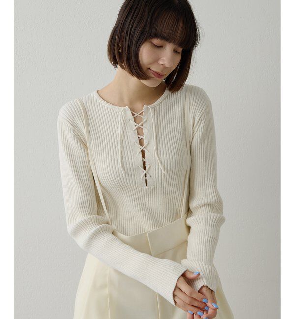  「RAW SILKレースアッププルオーバー」|ニット・セーター|