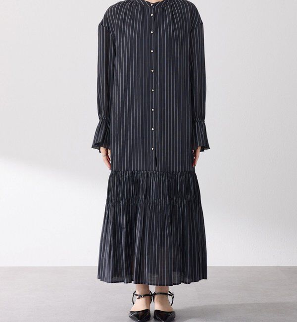  「袖シアーツイルストライプワンピース」|ワンピース|