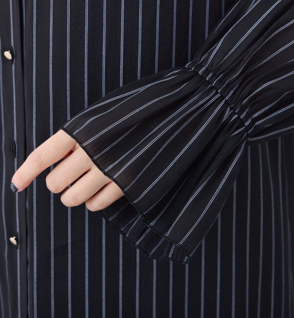  「袖シアーツイルストライプワンピース」|ワンピース|