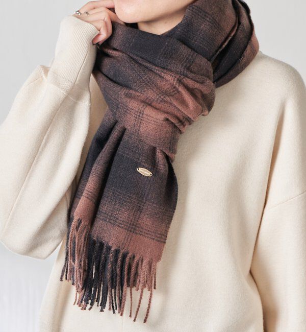  「【PAPILLONNER/パピヨネ】チェックストール」|マフラー|ブラウン