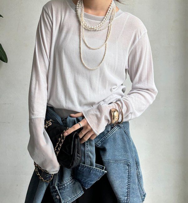  「【柔らかい着心地】袖シアーリブTEE」|Tシャツ・カットソー|