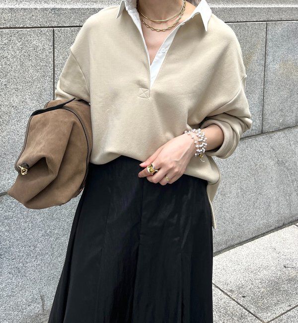  「【インフルエンサー OKOCHI企画】シャツ襟ラガースウェットトップス」|Tシャツ・カットソー|