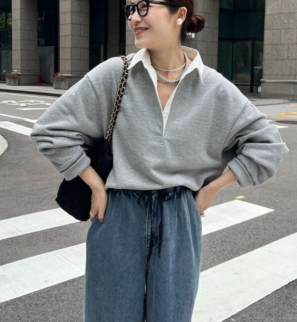  「【インフルエンサー OKOCHI企画】シャツ襟ラガースウェットトップス」|Tシャツ・カットソー|