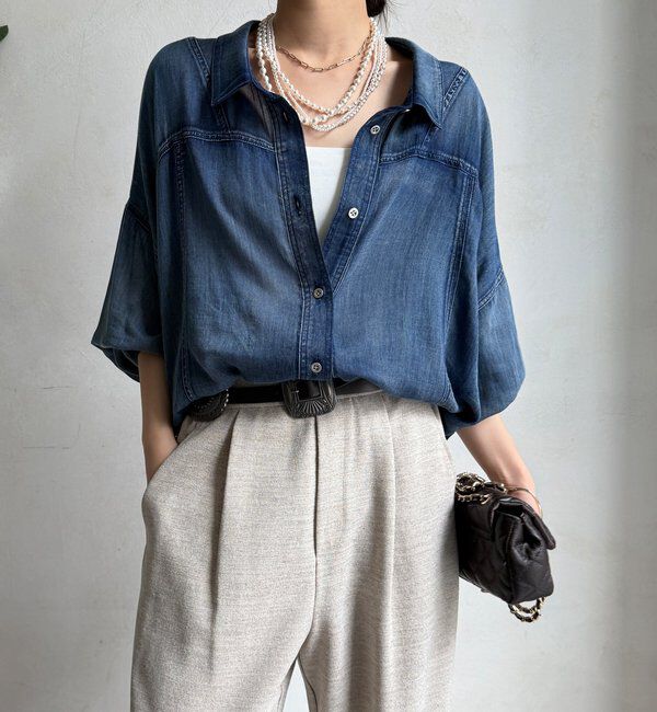  「袖リブシアーデニムドロストシャツ」|シャツ・ブラウス|
