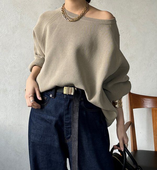  「ストレッチヤーン片畦ポンチョニット」|ニット・セーター|ベージュ