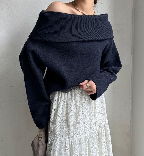  「オフタートルプルオーバー」|ニット・セーター|ネイビー