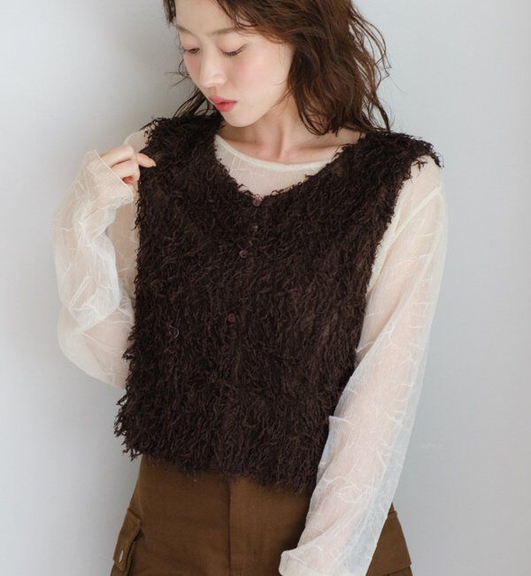  「【新色追加/前後2WAY】ファーショートベスト」|ベスト・ジレ|ブラウン