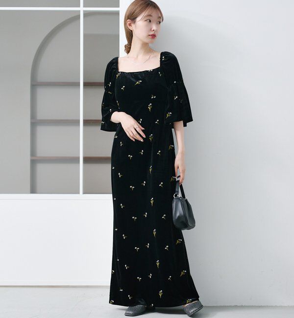  「【オケージョンドレス/結婚式】velour bell sleeve dress」|ドレス|