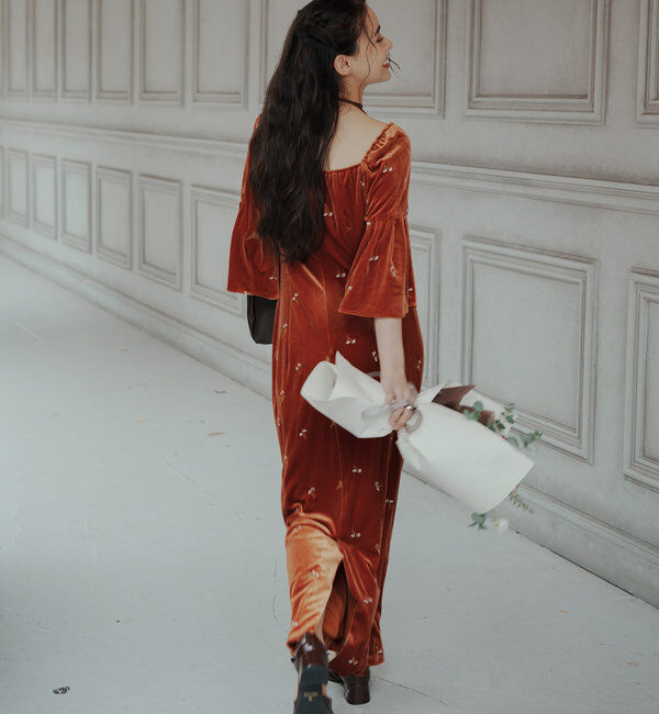  「【オケージョンドレス/結婚式】velour bell sleeve dress」|ドレス|